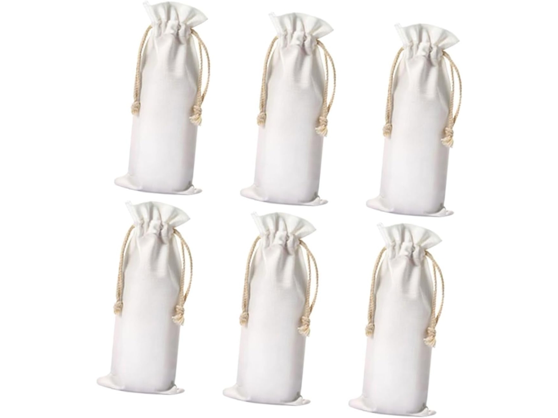 Conjunto De 6 Sacolas De Vinho Reutilizáveis Em Lona Com Cordão, Bolsa Elegante E Portátil Para