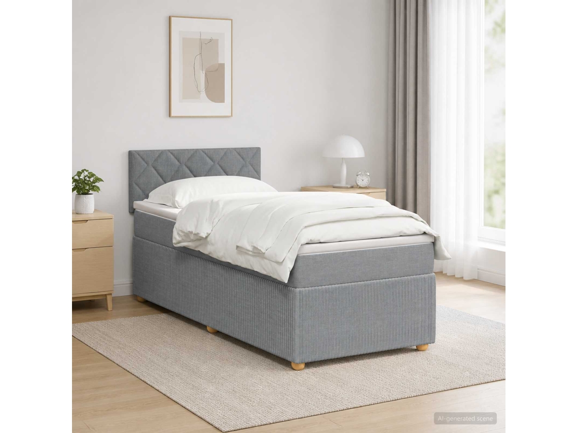Vidaxl Cama Box Spring Com Colchão E Led Cinzento-claro 90 X 190 Cm