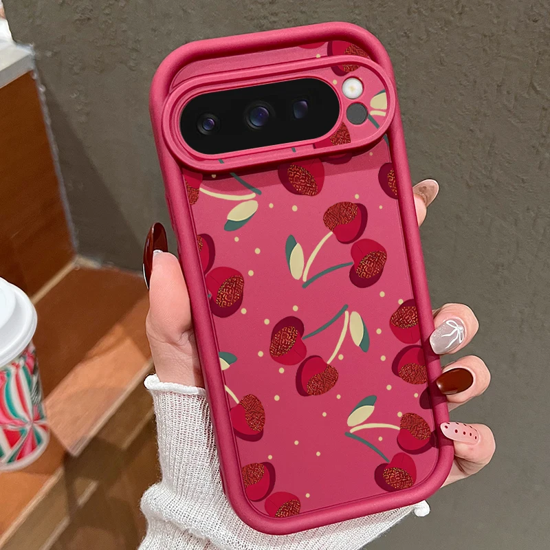 (bordô) Capa Macia E Fofa Com Estampa De Cereja Para Google Pixel 9 Pro Xl, À Prova De Choque.