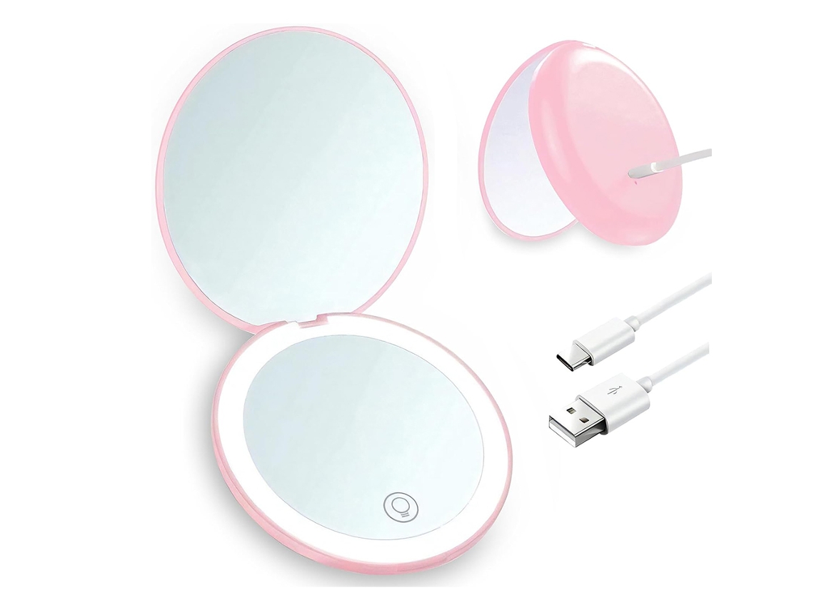 Espelho de Maquiagem Led Recarregável, com Ampliação de 1x/10x e Luz Integrada, Cabe em uma Bolsa. MDUG