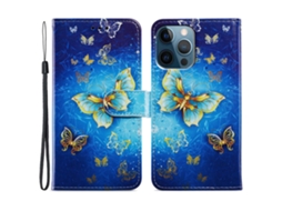 Capa Pega Borboleta Para Iphone 15 Pro Max Pele Sintética Dourado
