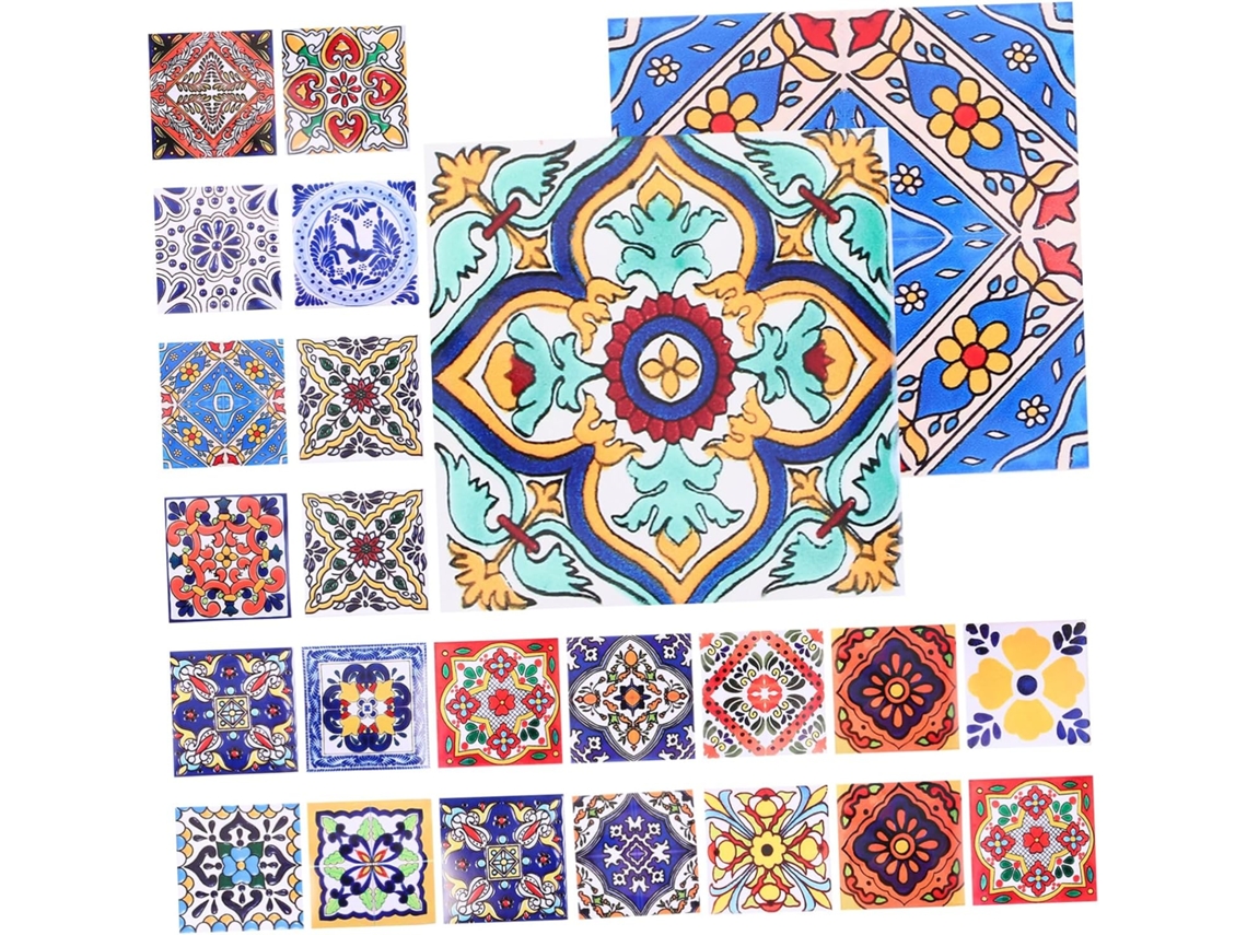 Conjunto De 24 Adesivos Decorativos Para Pisos Em Estilo Mexicano.