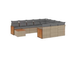 Conjunto de 11 sofás de jardim com almofadões Vime Pe Bege MAISON EXCLUSIVE