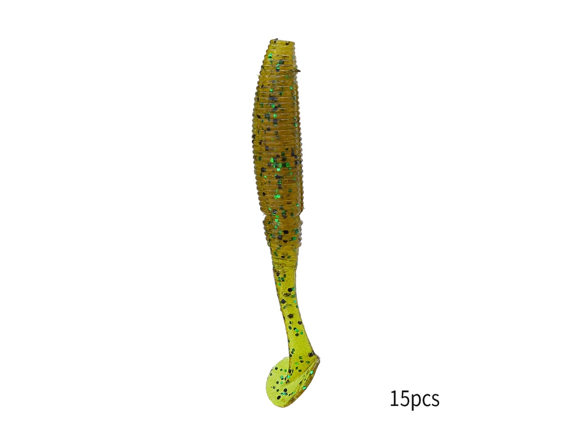 Small T-tail Soft Bait (bionic Fish Lure, Spinner Design) 1g 50mm 15pcs/pack 2 Soy Sauce Yellow