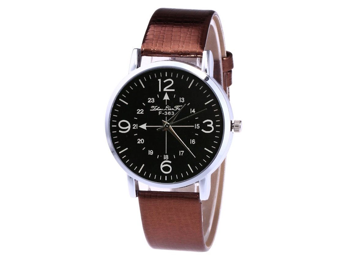 Relógio de quartzo elegante para homens e mulheres com pulseira de couro PU (marrom)