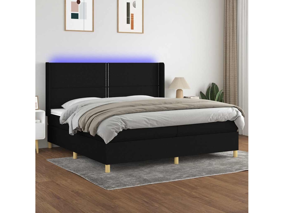 Vidaxl Cama Box Spring C/ Colchão E Led 200x200 Cm Tecido Preto
