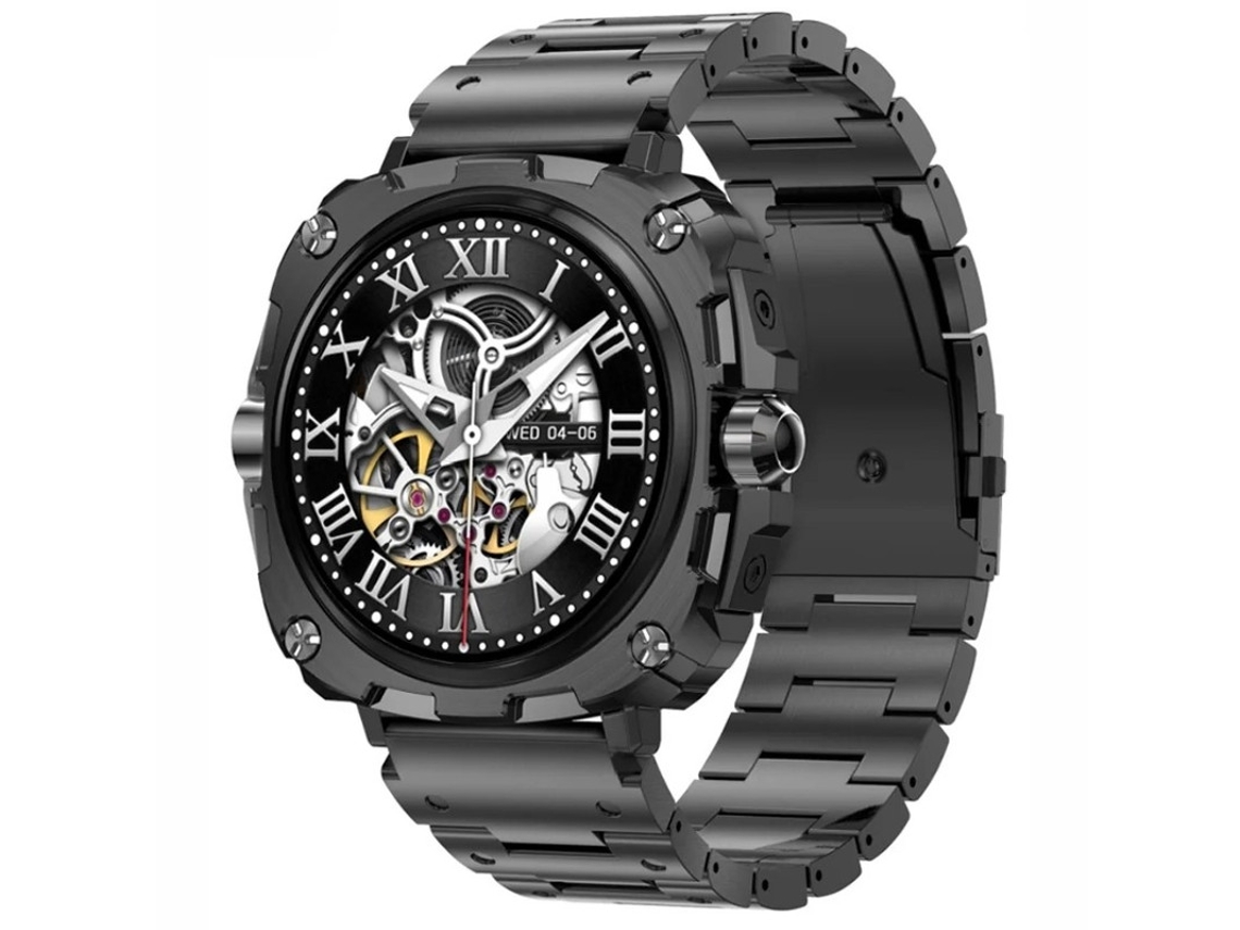 Smartwatch masculino com estrutura metálica, lembretes de saúde, design robusto, resistência à água e monitoramento de esportes ao ar livre. Bestvite