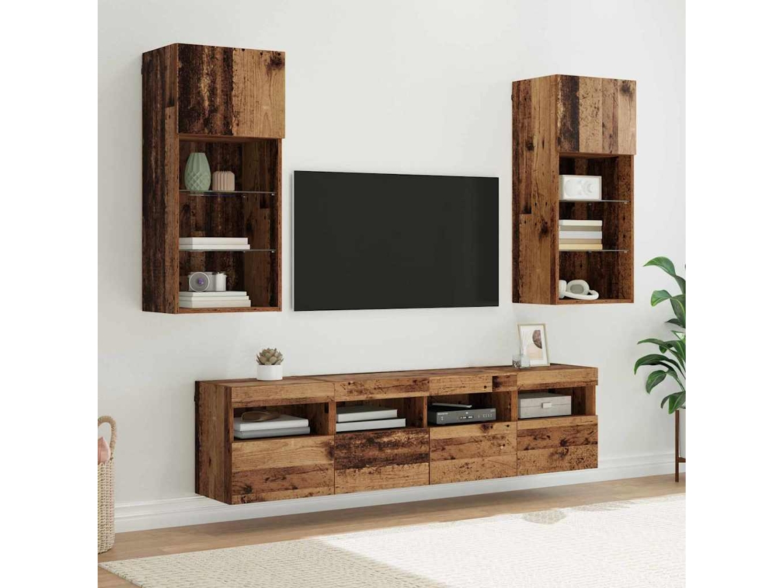 Vidaxl Unidades De Tv De Parede Com Led 5 Unid. Madeira Antiga