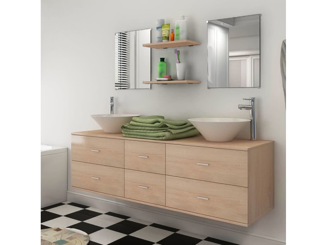 Vidaxl Móveis Casa De Banho 7 Pcs E Conjunto De Lavatório Bege