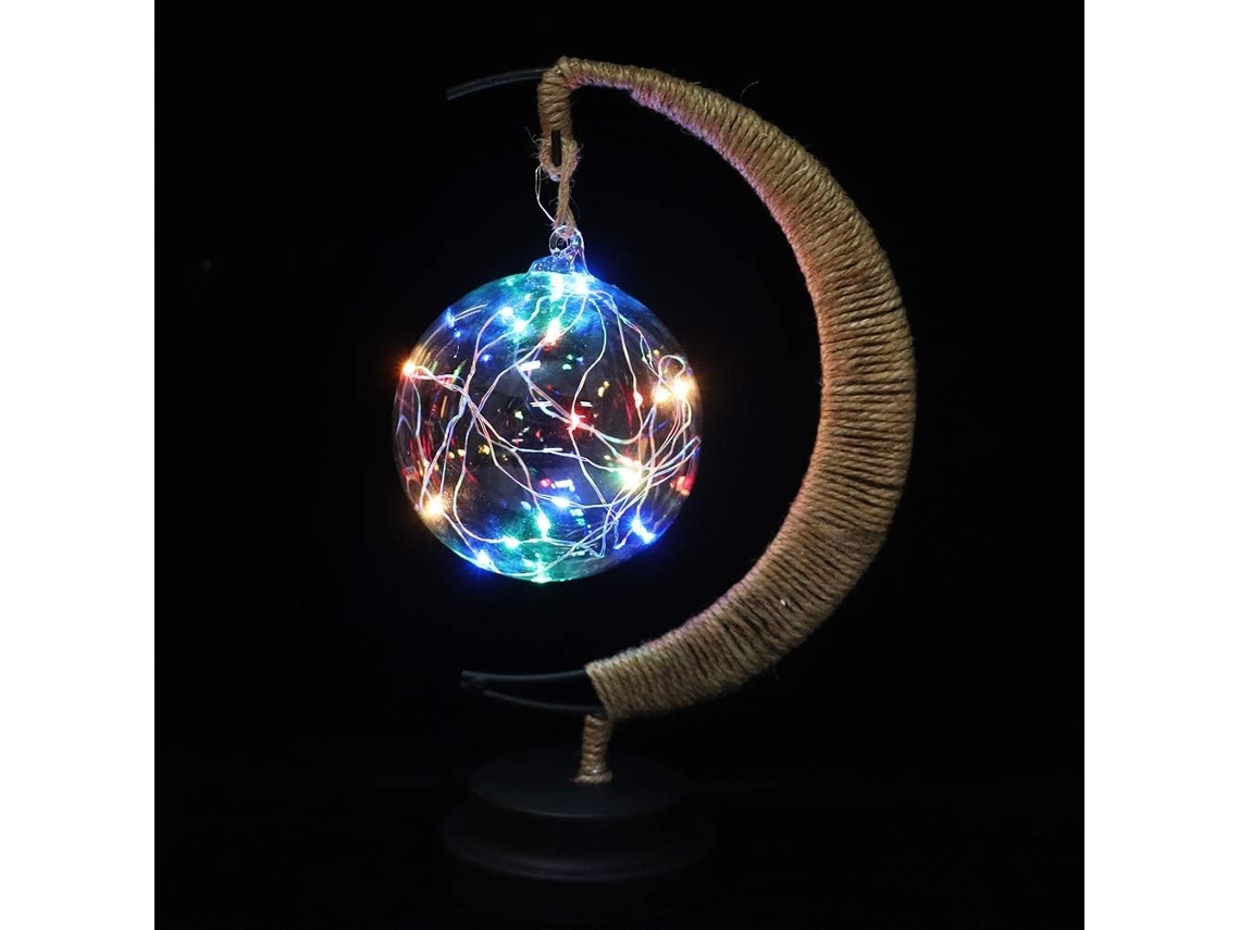 Abajur de Mesa em Formato Lua, Luminária Noturna Esférica com Lâmpada LED Feita de Fio de Cobre Sem Bateria, Esfera