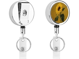 Porta Crachá Retrátil Floral Moderno, Em Metal Resistente, Com Cordão De Nylon De 68cm, Ideal Enfermeiros E