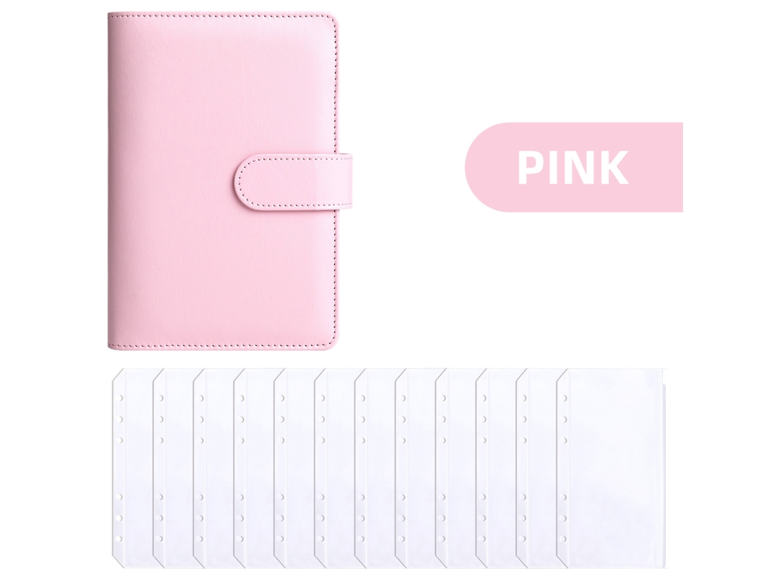 A6 Pu Leather Budget Planner With 12-zipper Pockets, Macaron Pink, Cash Envelope Organizer, Refillable Binder Notebook