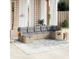 Vidaxl 7 Pcs Conj. Sofás Jardim C/ Almofadões Vime Pe Bege
