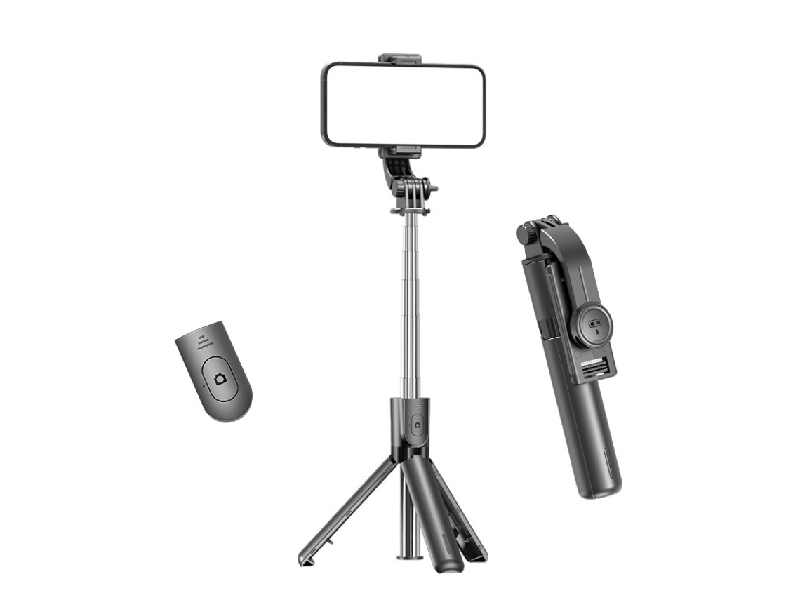 Tripé Com Stick De Selfie Preto De 67 Cm E Comando Bluetooth Removível – Portátil E Extensível