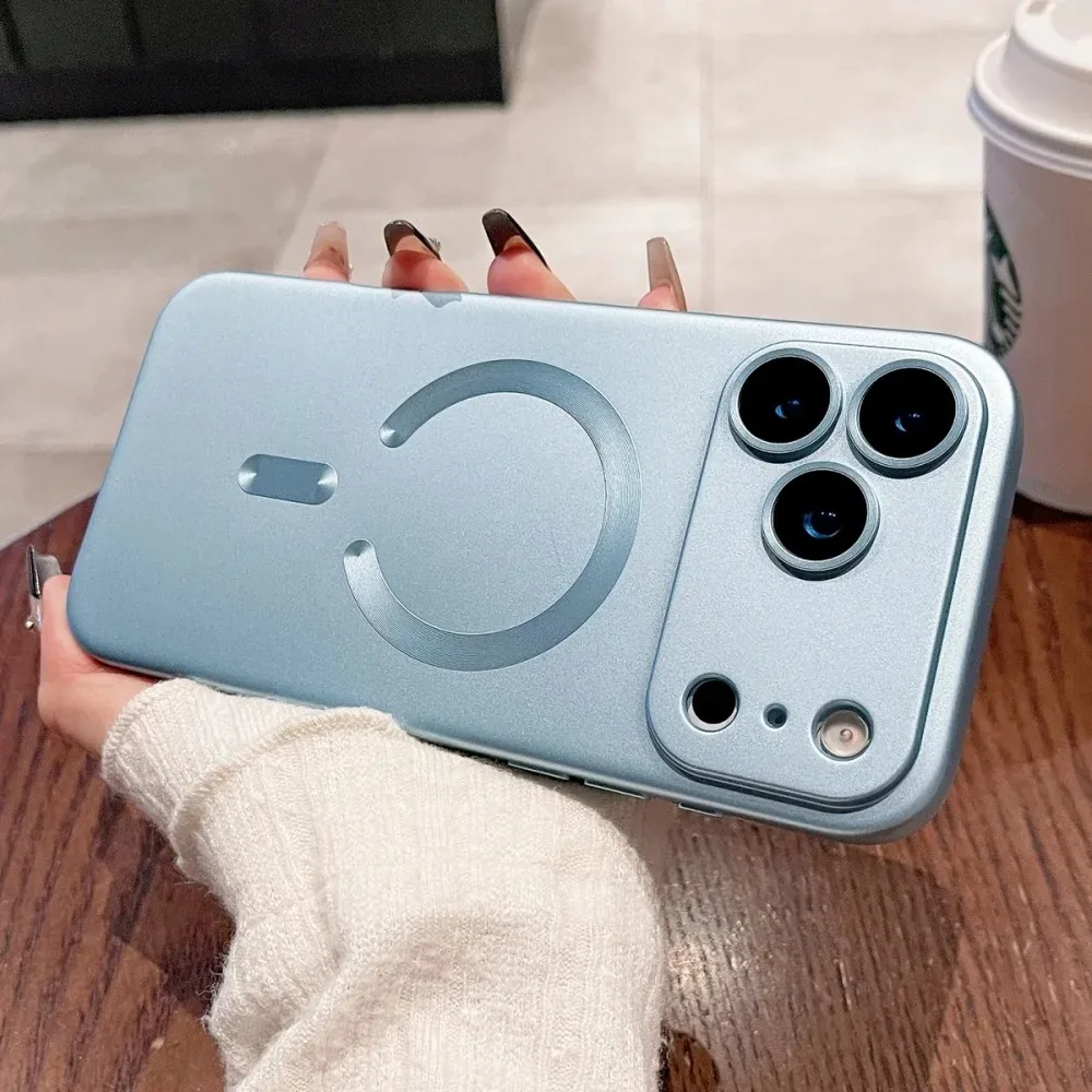 (azul Celeste Para Iphone 15) Capa Metálica Magnética De Luxo Para Iphone Com Suporte Para Carregamento Sem Fio.