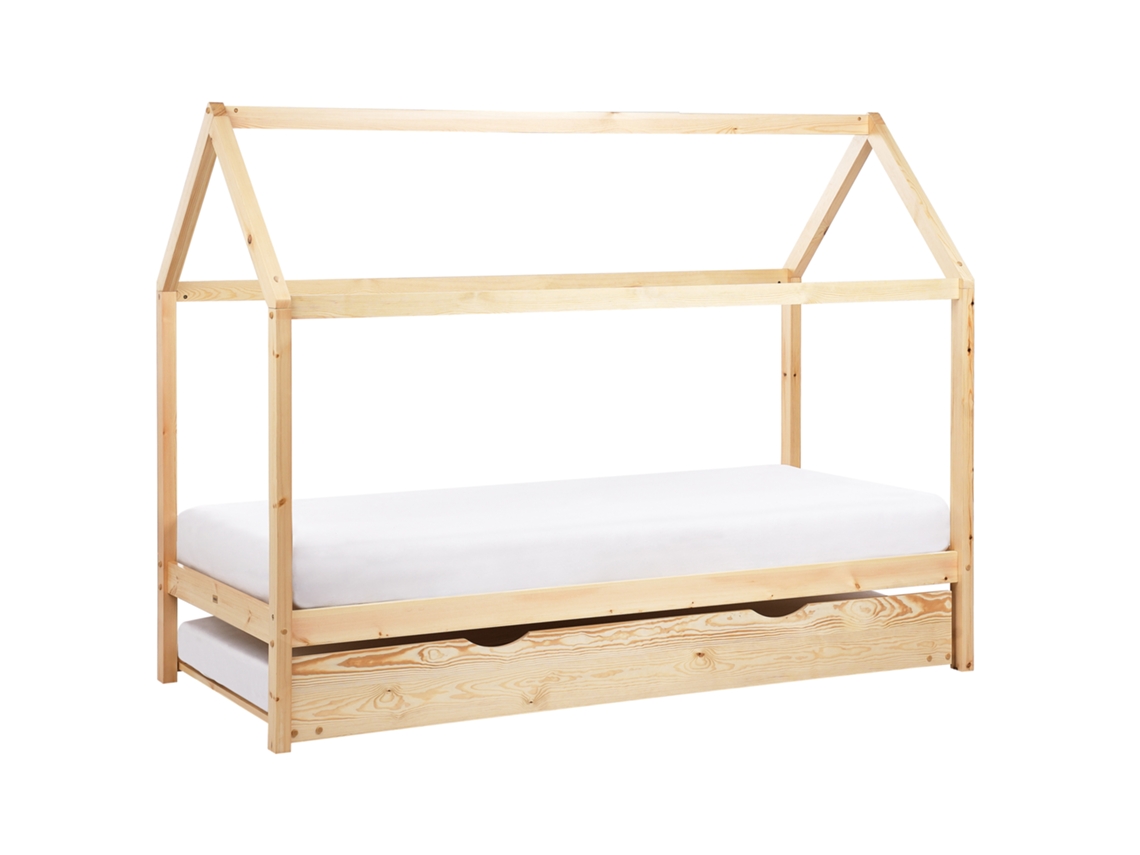 Cama Infantil Em Forma De Casa Com Gavetão Beliani Crillon De Madeira De Pinho Castanho Claro 90x200