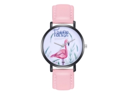 Relógio de Pulso Feminino Padrão Animal Pulseira de Couro Pu Quartzo Rosa