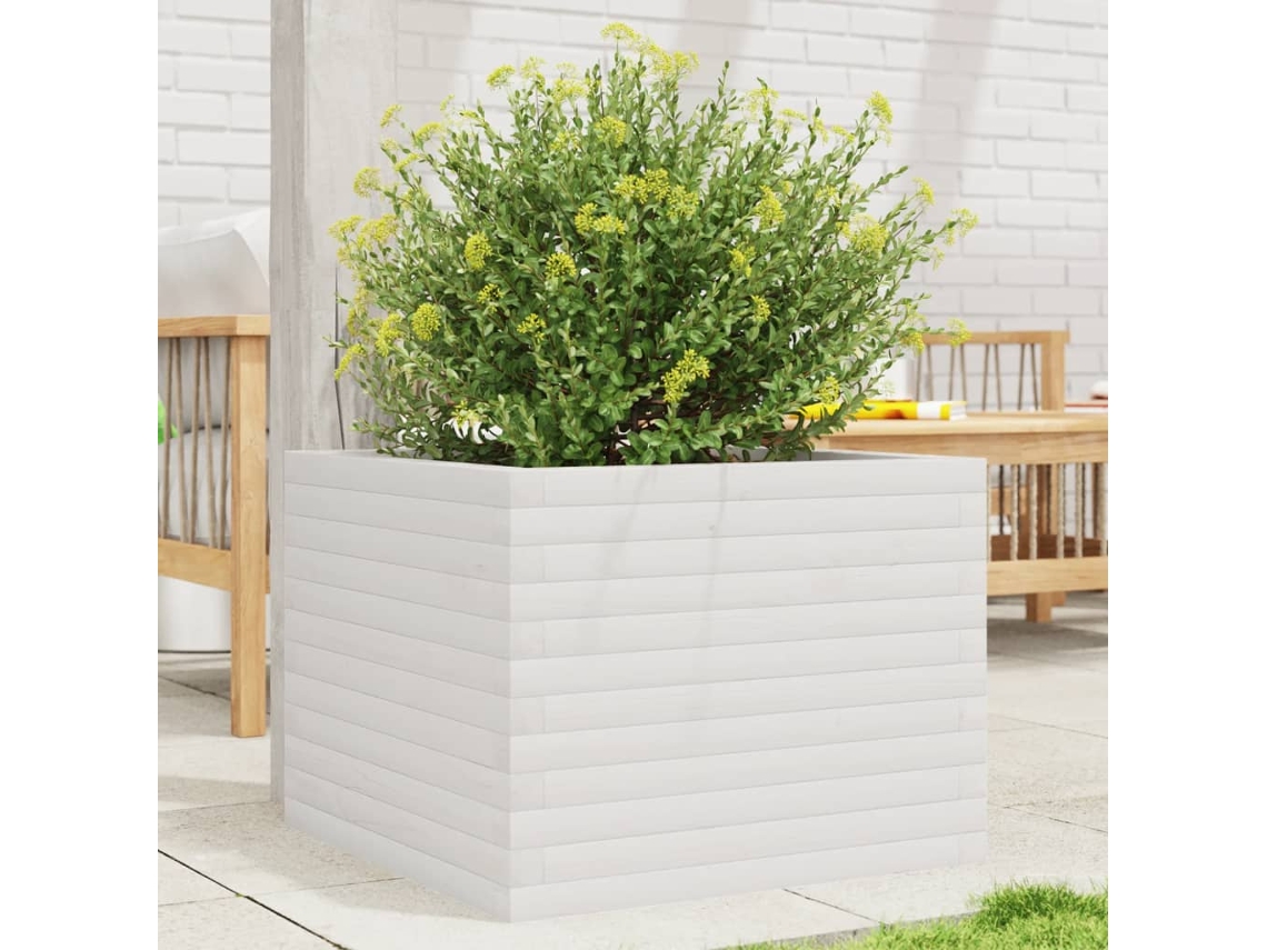 Vidaxl Vaso/floreira De Jardim 60x60x45,5 Cm Pinho Maciço Branco
