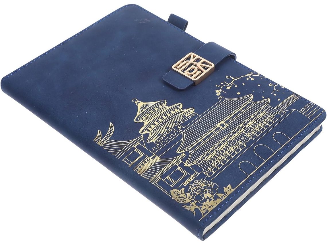 de Planejamento Diário Gerenciamento para e Caderno A5 Estilo Retrô Chinês, Grosso Azul Escuro, Portátil CHABERLU