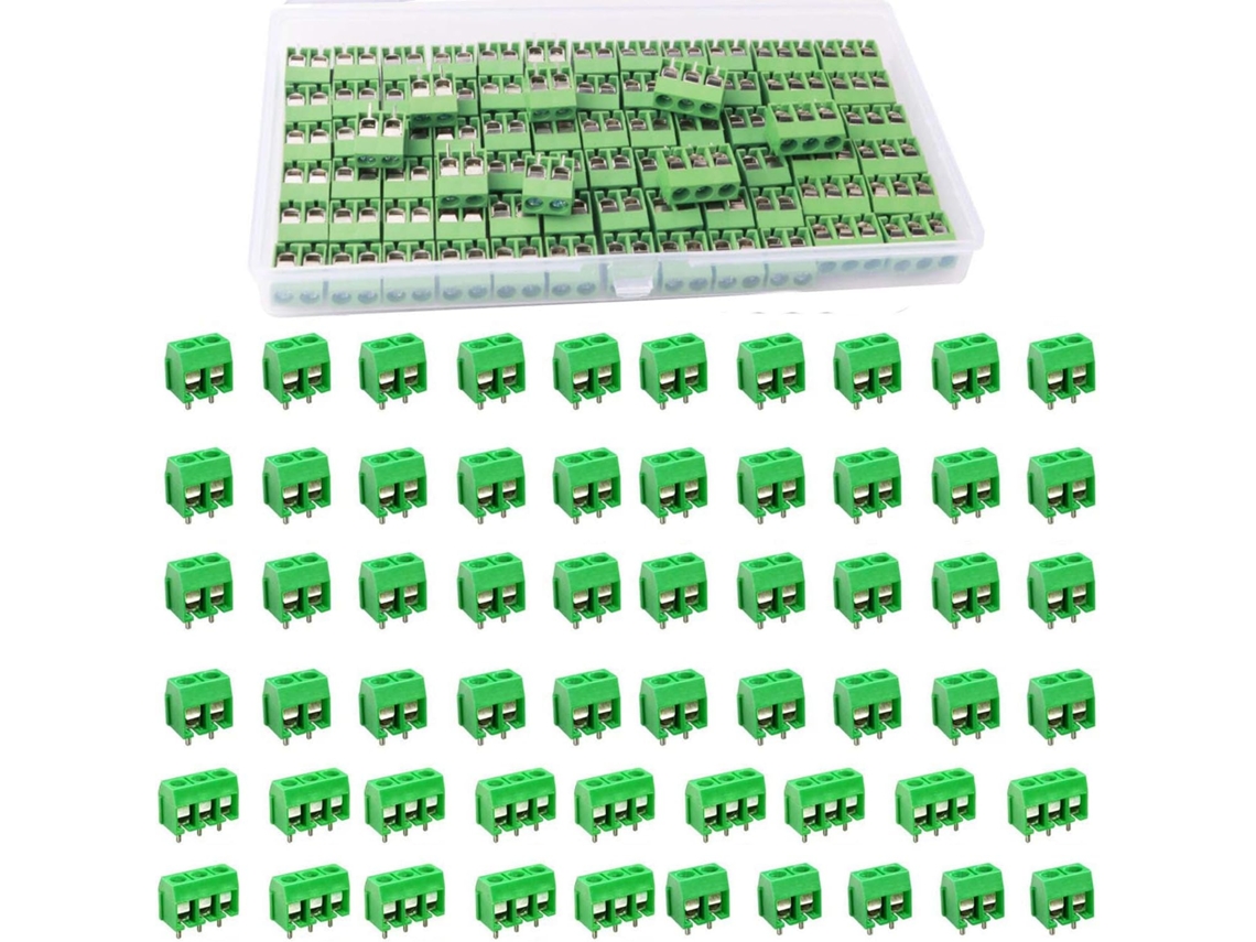 Conjunto de 80 peças de conectores de parafuso para placa de circuito impresso (PCB) 300 V 10 A (verdes), com 2 e 3 pinos.