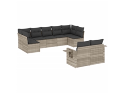 Conjunto 9 sofás jardim com almofadões VIDAXL vime PE cinzento-claro