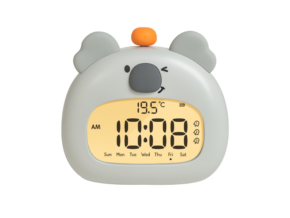 Despertador Infantil Koala, Usb C Recarregável, Abssilicone, Cinza Dureforward