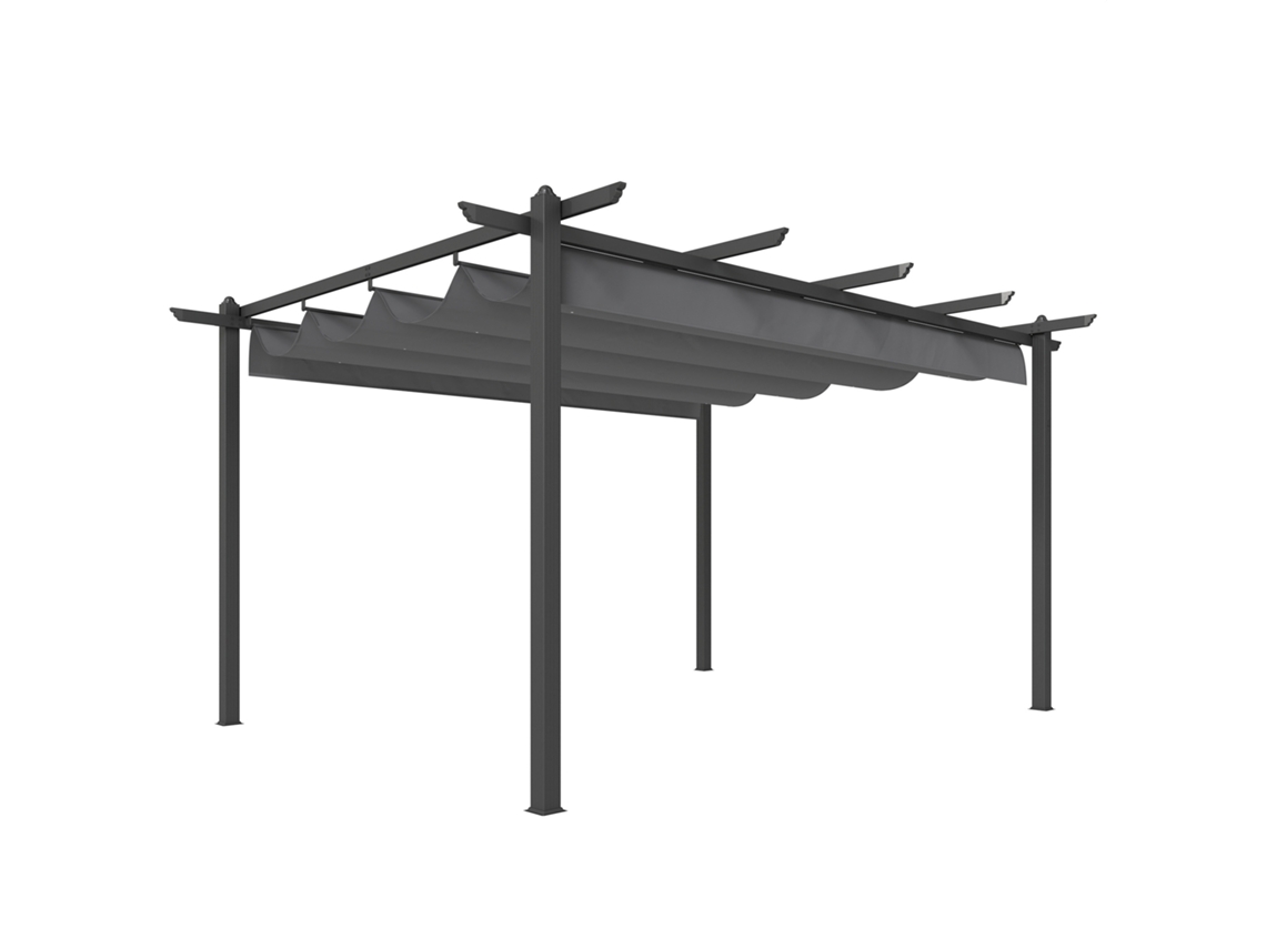 Pérgola 4x3m com Telhado Retrátil, Alumínio Cinza (upf30+, Drenagem)