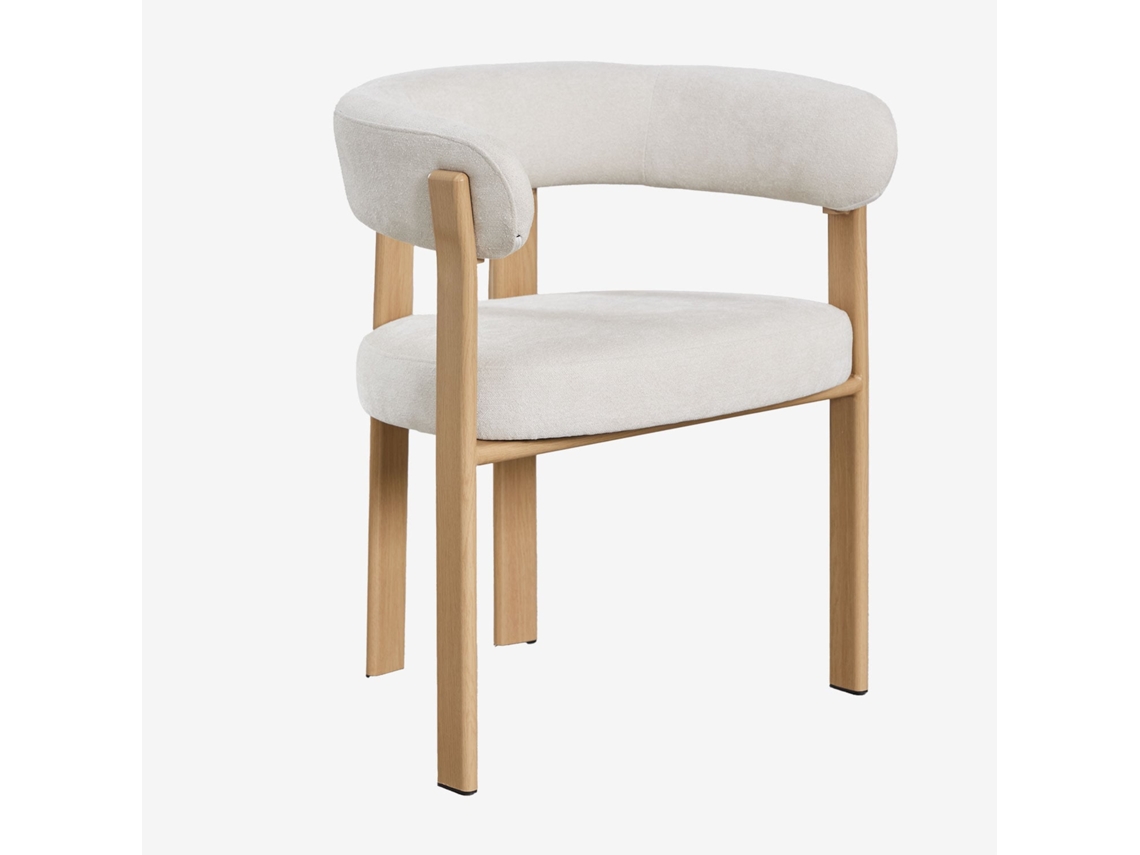 Sklum Pack De 4 Cadeiras De Jantar Com Braços Estofadas E Em Ferro Jolie Poliéster    Castanho Madeira Natural                   Chenille Beige Creme