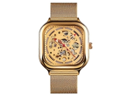 Skmei 9184 Relógio Mecânico Automático Masculino Mesh Hollow Square Tourbillon Relógio Hengrongshen Student (Dourado)
