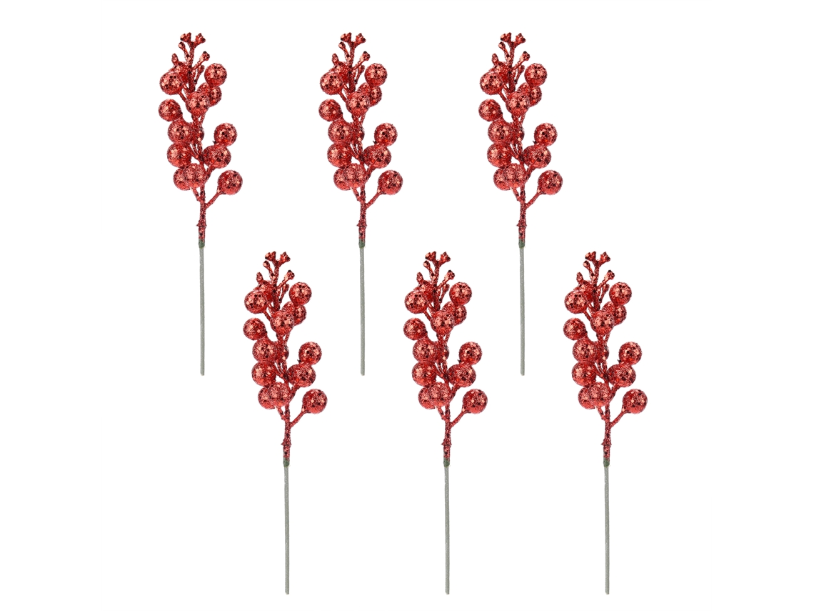 Pack de 18 Berries Decorativas Vermelhas para Natal em Espuma com Paetês Prateados LAXISCREED