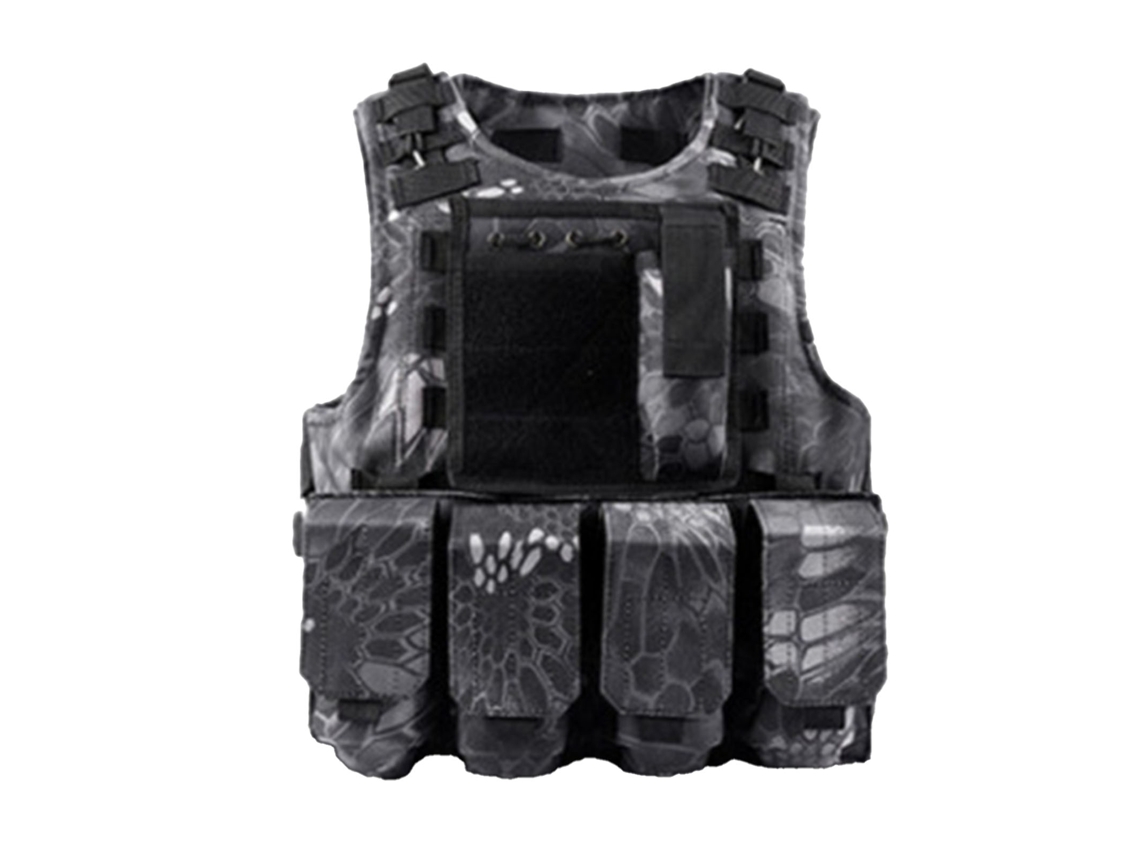 Colete militar para homem, leve, ajustável, padrão piton, preto, para atividades ao ar livre