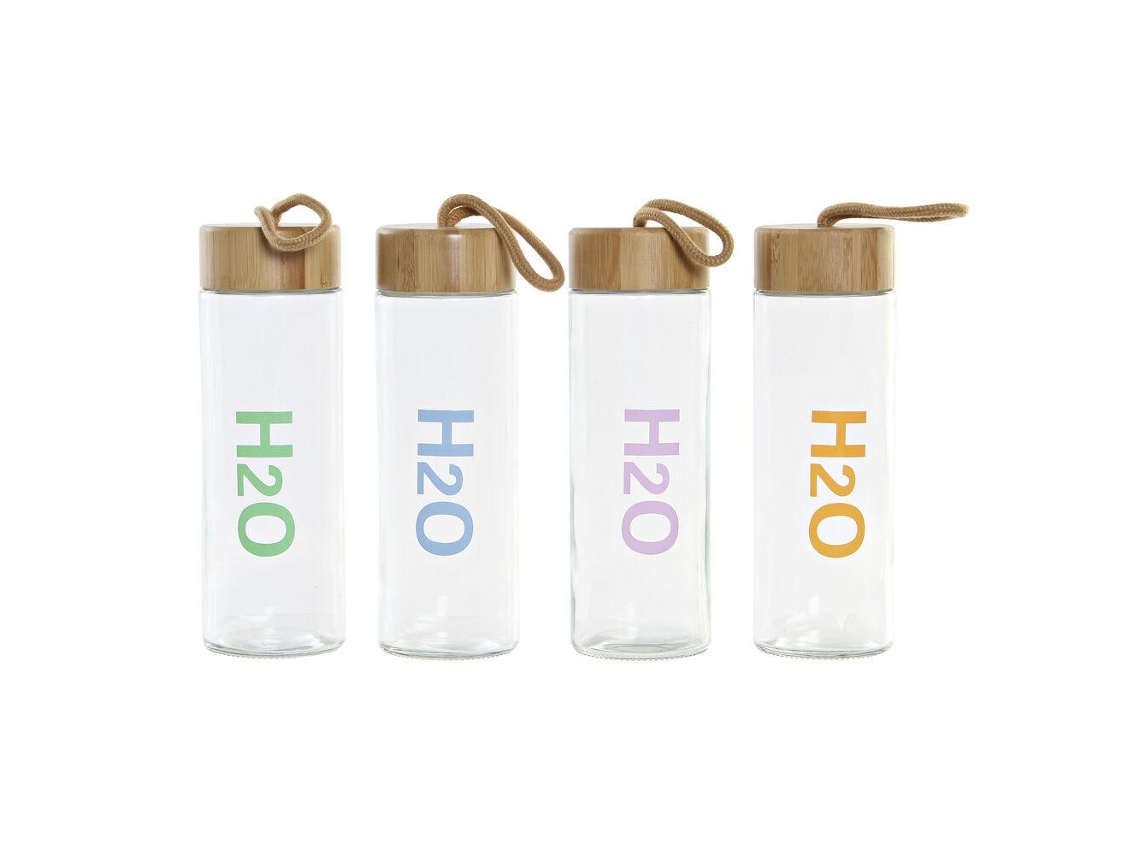 Garrafa de Vidro Dkd Home Decor Azul Verde Laranja Bambu 4 Pcs 580 Ml