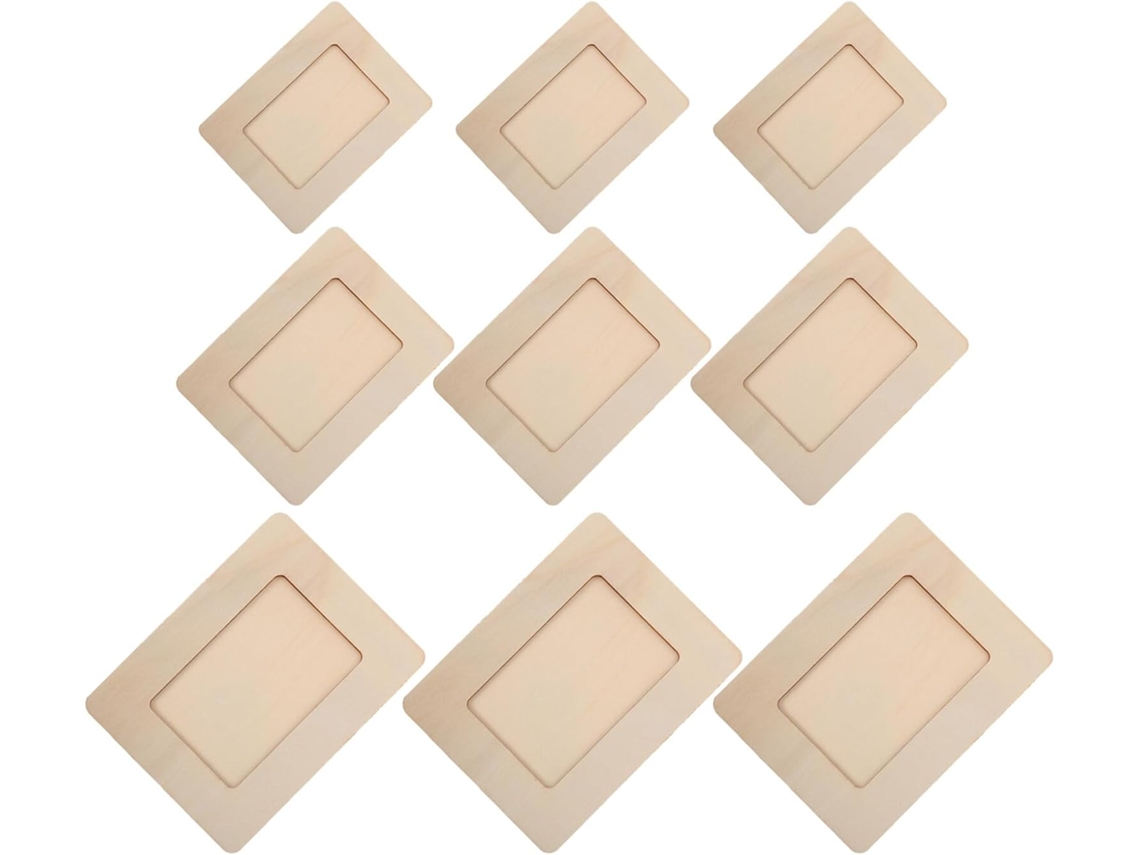 Conjunto 9 Molduras Madeira Inacabadas Artesanato Diy Moldura Retangular Natural Decoração Parede Atividade GOKOCO
