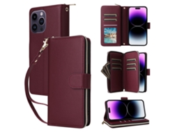 Capa Para Iphone 14 Pro Pele Sintética Com Porta-cartões Vermelho