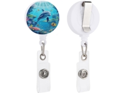 Porta-crachá retrátil com estampa subaquática de golfinho, porta-crachá divertido para enfermeiras com clipe e argola