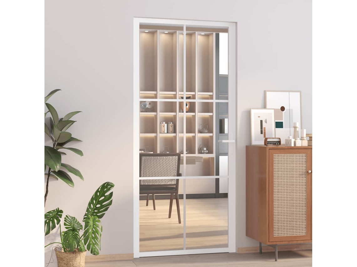 Vidaxl Porta De Interior 93x201,5 Cm Vidro Esg E Alumínio Branco