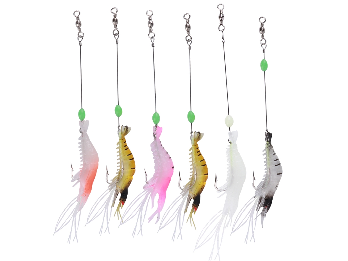 Isca Artificial Camarão Luminoso com Gancho 6pcs