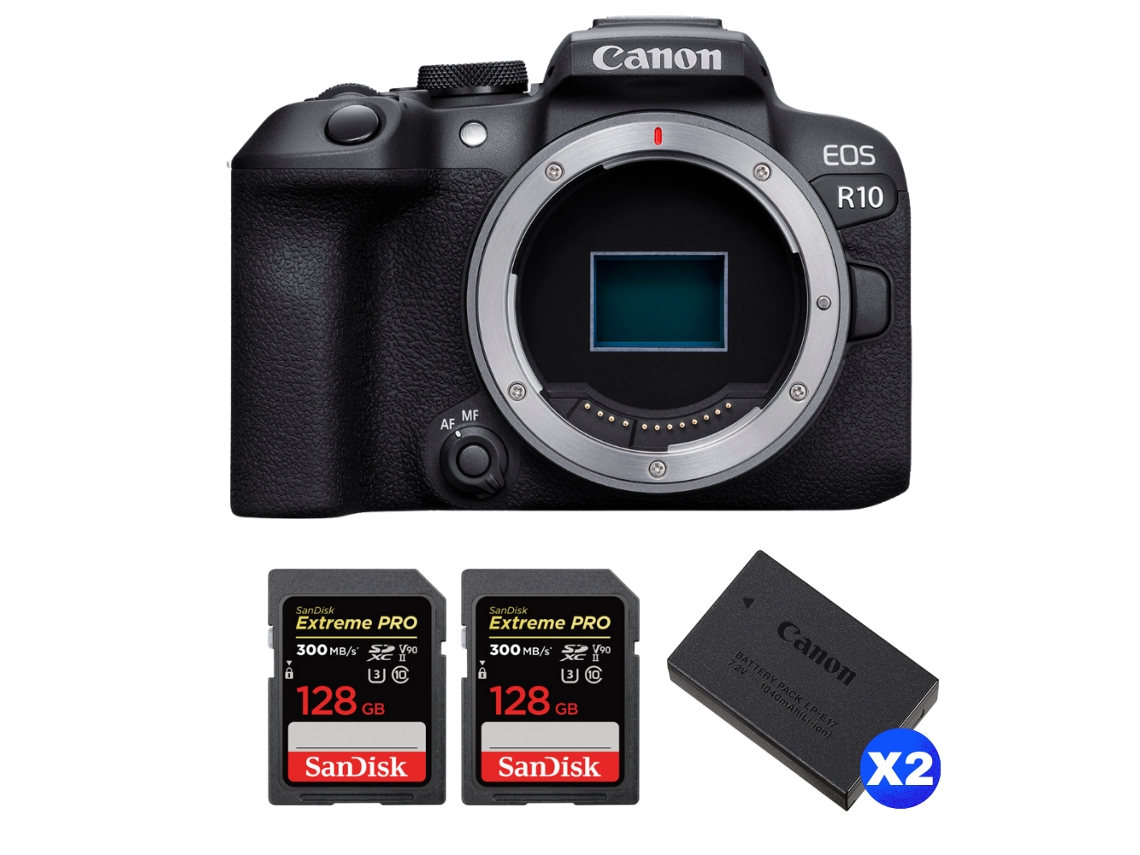 Eos R10 + 2 Sandisk 128gb Uhs ii 300mb/s + 2 Canon Lp e17 + Ebook “20 Dicas para Fotos Que Impressionam” CANON