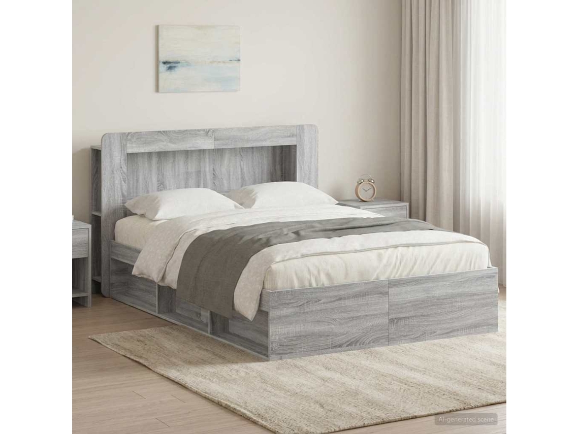 Vidaxl Estrutura De Cama Com Armazenamento Sonoma Cinzento