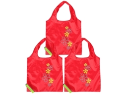 Conjunto de 3 Sacolas de Compras Dobráveis ​​vermelhas com Bolso Sacola Portátil Reutilizável para Compras GOKOCO