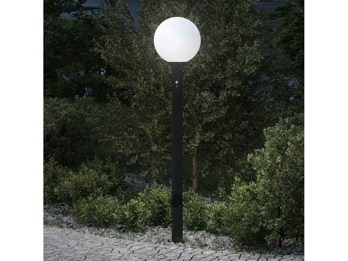 Vidaxl Luminária De Poste Com Sensor E Tomada, 120 Cm, Preta, Ip44