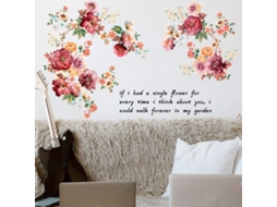 Adesivos de parede criativos com frases em inglês e flores de peônia para decoração de parede de quarto e sala de estar. Adesivo de papel PVC.