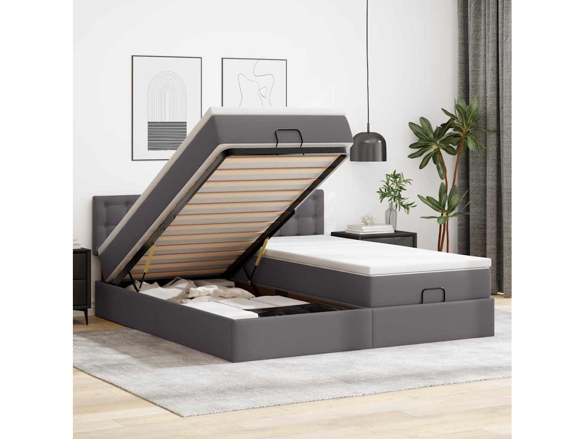 Vidaxl Cama Otomana com Colchões Leds 180x200 Cm Couro Artificial