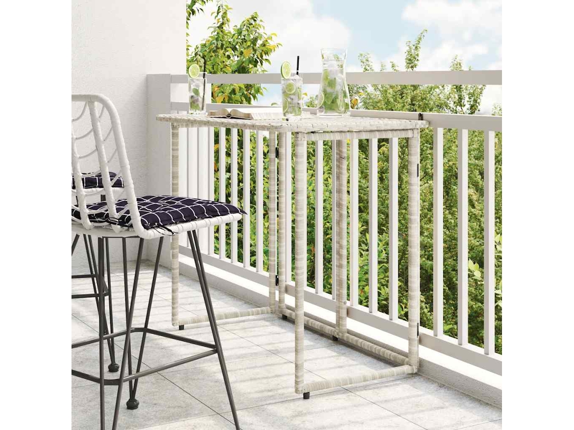 Vidaxl Mesa De Jardim Dobrável 90x51x75 Cm Vime Pe Cinzento-claro