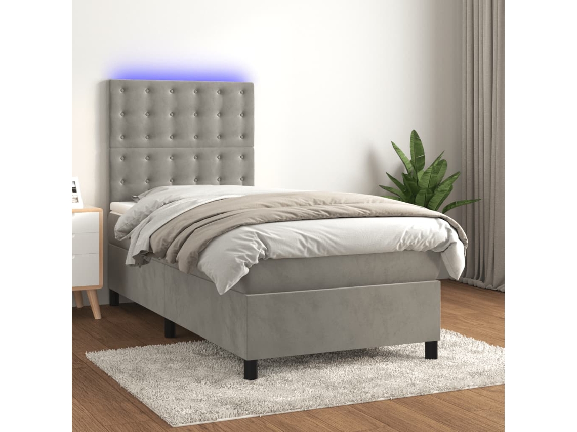 Vidaxl Cama Box Spring C/ Colchão/led 100x200 Cm Veludo Cinzento-claro
