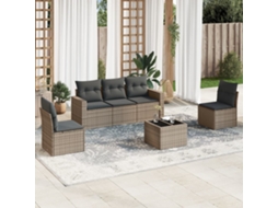 Vidaxl 6 Pcs Conjunto Sofás De Jardim Com Almofadões Vime Cinzento