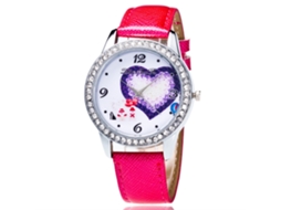 Relógio de Pulso Analogico de Quartzo com Display Redondo Elegante Rosa Vermelho