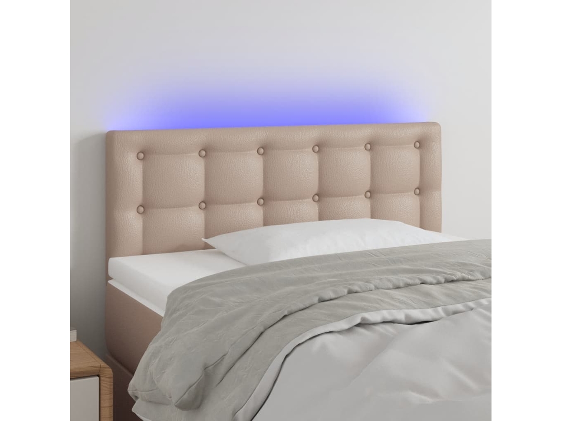 Cabecero de piel sintética con LED 90x5x78/88 cm Capuchino