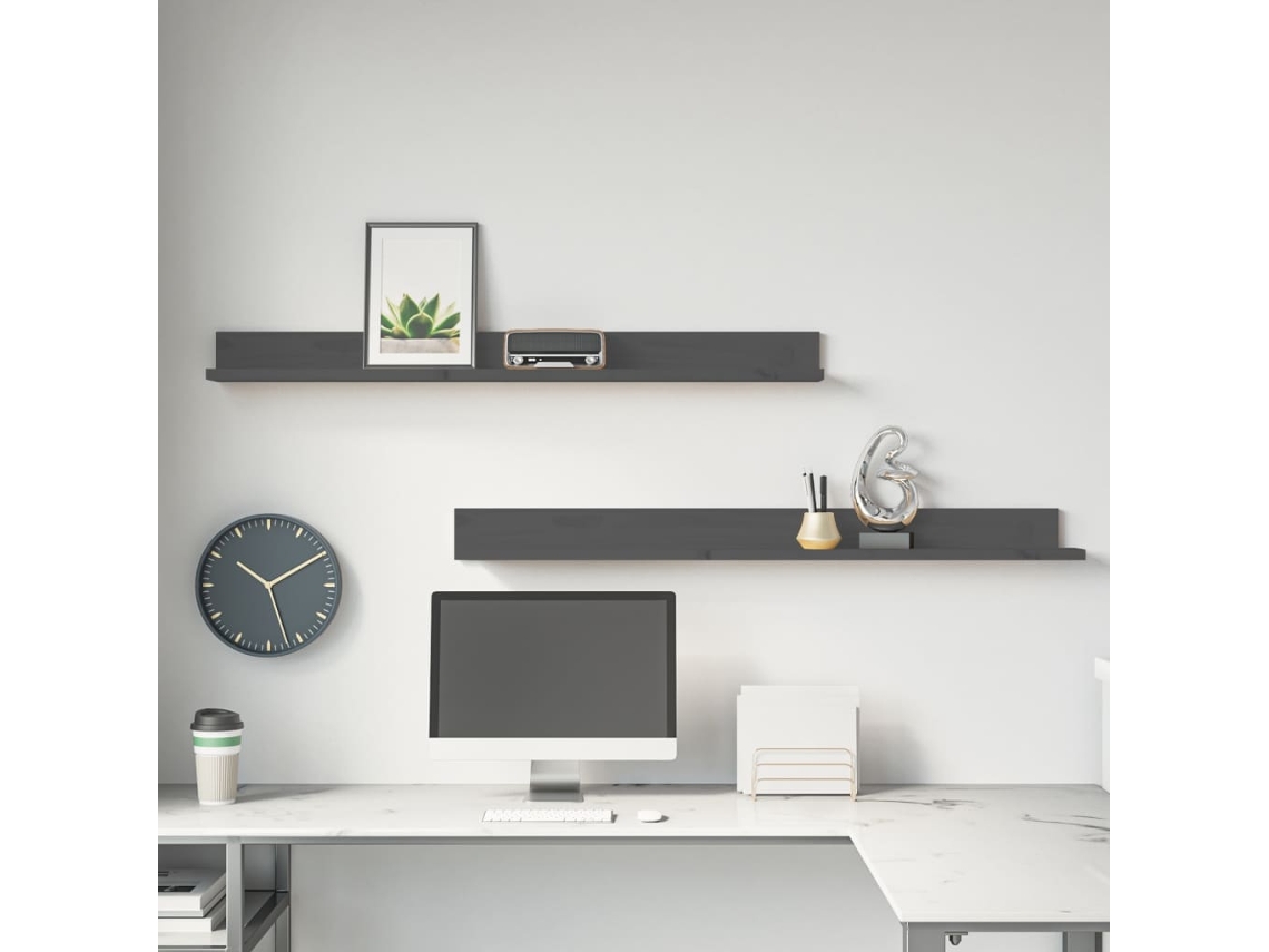 Vidaxl Prateleiras De Parede 2 Pcs 110x11x9 Cm Pinho Maciço Cinzento