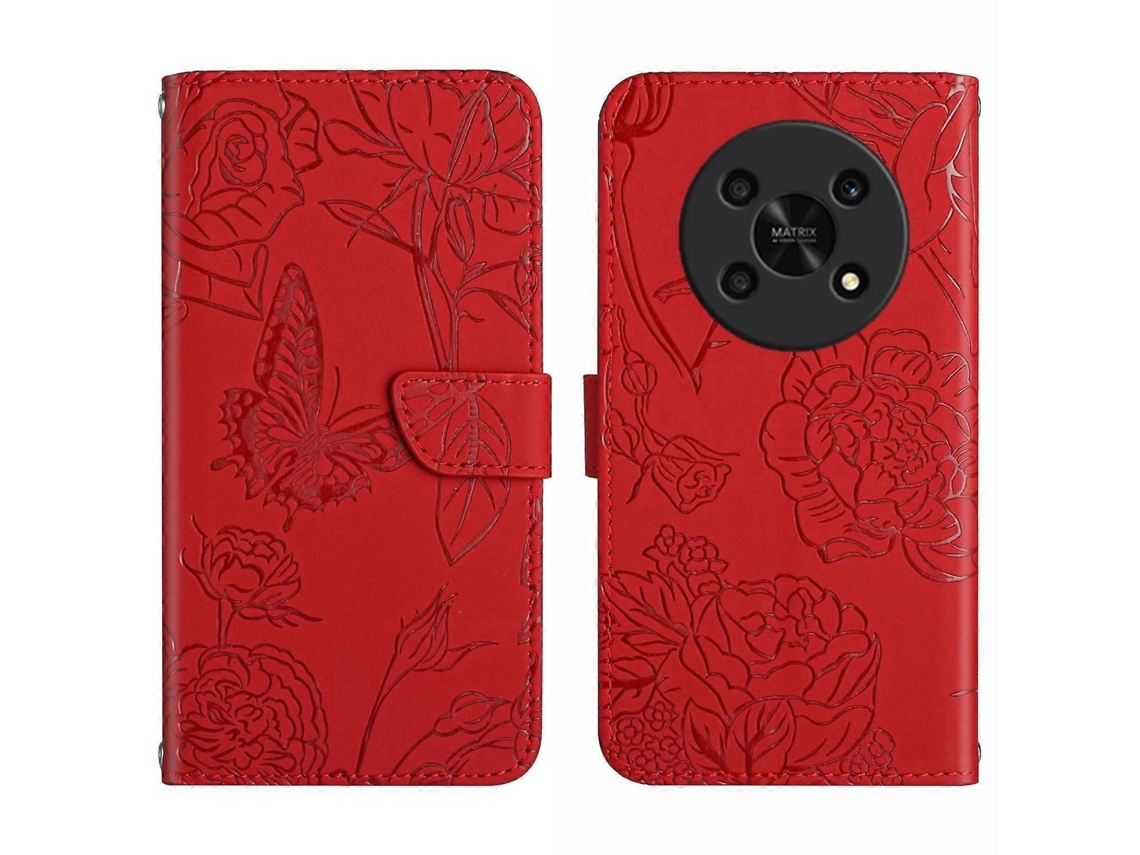 Capa De Celular Em Couro Sintético Com Textura De Borboleta E Peônia Para For Honor Magic4 Lite 5g
